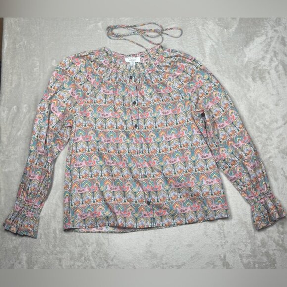 J.Crew X Liberty Giorgia Duke Floral Tie Waist Organic Cotton Button Blouse XS - Picture 2 of 16